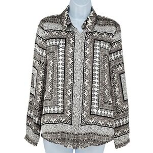 Chico's Black‎ White Geometric Print Button Down Shirt Blouse Size S